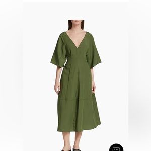 Vince double v neck midi dress green XXS NWT
